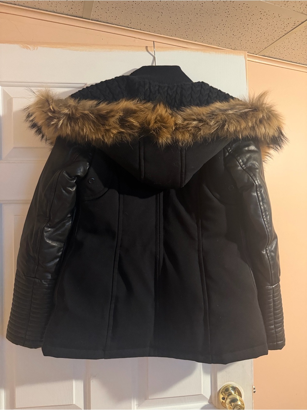 RUDSAK Black Hooded Puffer Coat with Faux Fur Trim